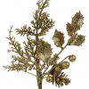 Cheap Christmas Warehouse Gold Glitter Mixed Foliage With Pine Cone & Berries Christmas Spray Pick - 28Cm
