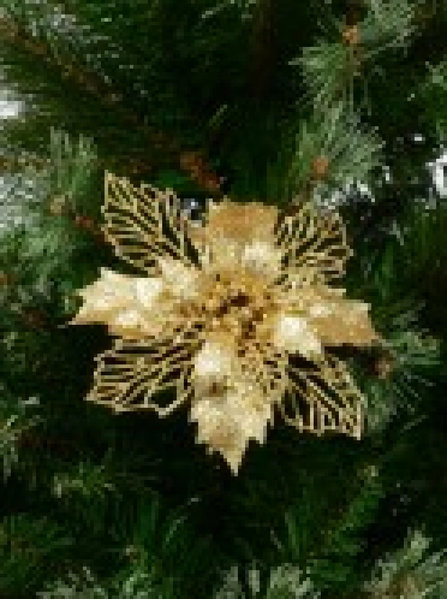 Best Christmas Warehouse Gold Glitter Petal & Leaf Poinsettia Decorative Christmas Flower Pick - 18Cm