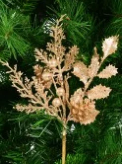Hot Christmas Warehouse Gold Glittered Leaves, Berries & Eucalyptus Christmas Spray Stem - 54Cm