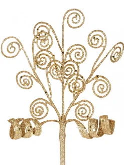 Store Christmas Warehouse Gold Glittered Swirls Decorative Christmas Spray Pick - 19Cm