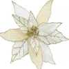 Clearance Christmas Warehouse Gold Glittered White & Cream Poinsettia Decorative Christmas Flower Pick - 28Cm