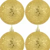 Outlet Christmas Warehouse Gold Metallic Sequins & Glitter Coated Christmas Baubles - 4 X 80Mm