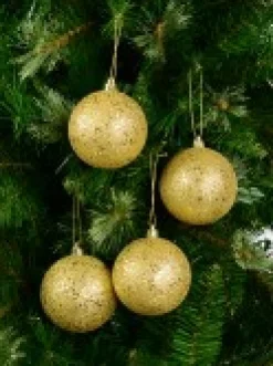 Outlet Christmas Warehouse Gold Metallic Sequins & Glitter Coated Christmas Baubles - 4 X 80Mm