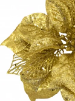 Online Christmas Warehouse Gold Sequin & Glitter Poinsettia Decorative Christmas Flower Pick - 26Cm