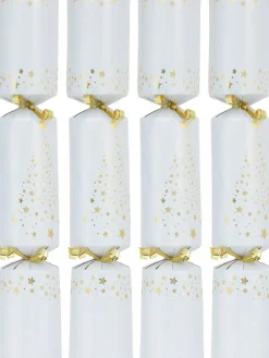 New Christmas Warehouse Gold Shiny Stars Christmas Tree Pattern Design On White Bon Bons - 50 X 30Cm
