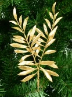 Best Sale Christmas Warehouse Gold Thin Leaf Christmas Bush Two Branch Decorative Spray Pick - 26Cm