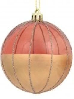 Discount Christmas Warehouse Gold With Rose Gold Or Clear & Gold Glitter Lines Christmas Baubles - 4 X 80Mm