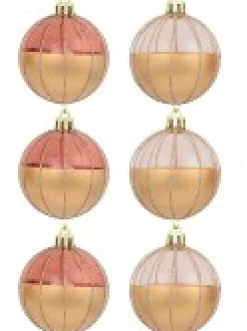 Cheap Christmas Warehouse Gold With Rose Gold Or Clear & Gold Glitter Lines Christmas Baubles - 6 X 60Mm