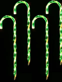 Outlet Christmas Warehouse Green & White Candy Cane Garden Christmas Path Light Set - 4 X 80Cm