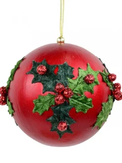 Clearance Christmas Warehouse Green Antique Holly Red Bauble Christmas Tree Hanging Decoration - 11Cm