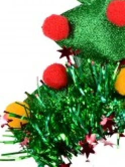 Fashion Christmas Warehouse Green Christmas Tree Headband With Tinsel, Balls & Star - One Size Fits Most