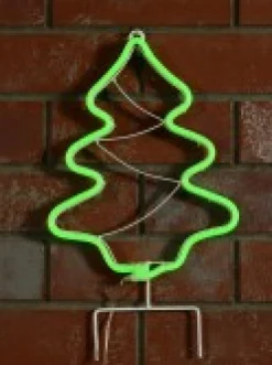 Clearance Christmas Warehouse Green Neon Flex Christmas Tree Outdoor Solar Powered Path Light - 32Cm