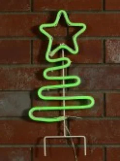 New Christmas Warehouse Green Neon Flex Wavey Christmas Tree Solar Powered Path Light - 38Cm