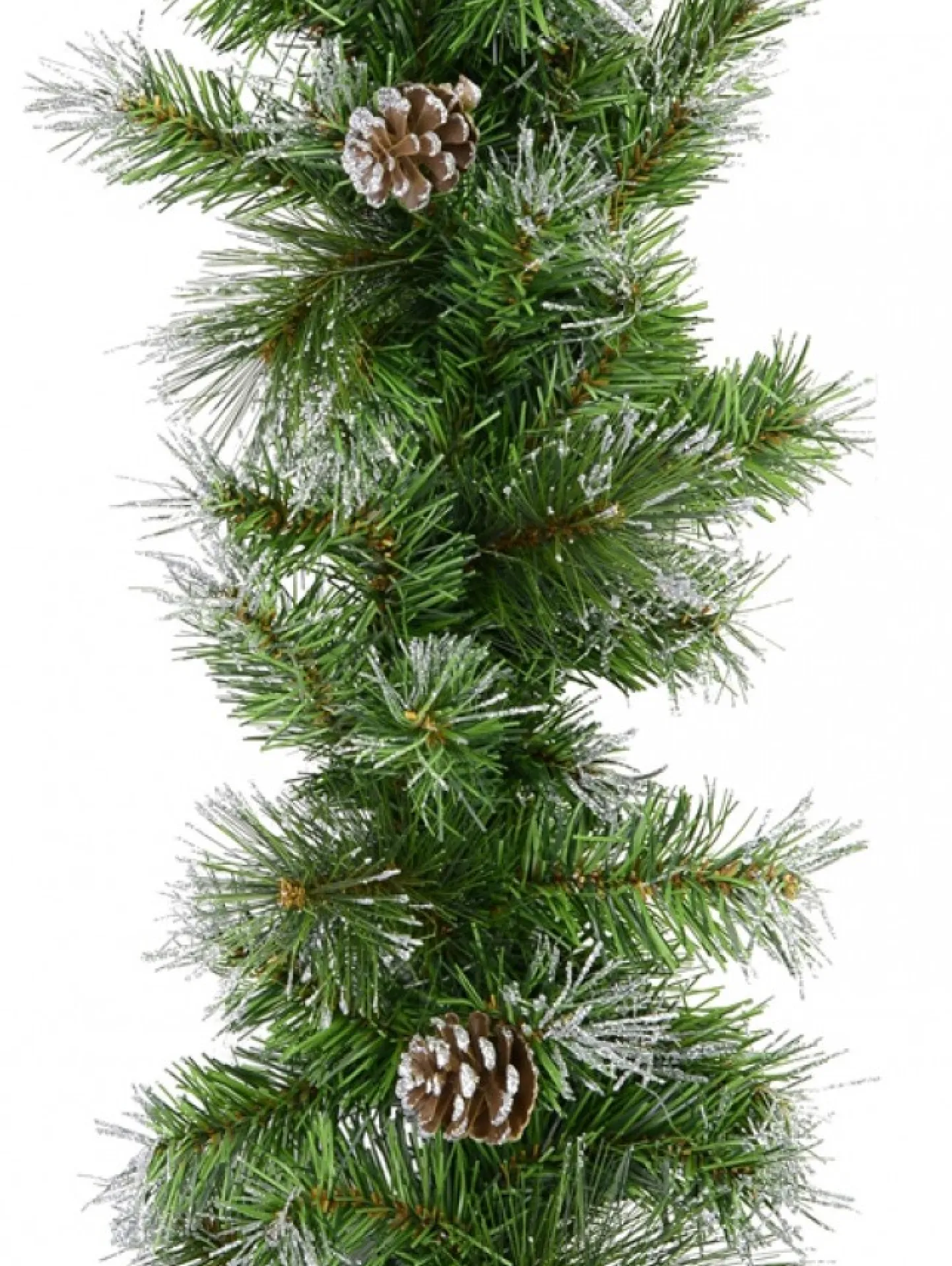 Best Christmas Warehouse Green Pine Needle Garland With Pine Cones & 180 Silver Glitter Tips - 2.7M