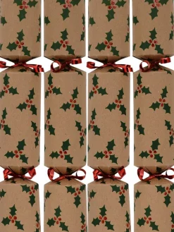 Online Christmas Warehouse Holly Leaf & Berries On Kraft Paper Christmas Cracker Bon Bons - 50 X 30Cm