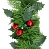 Cheap Christmas Warehouse Holly Leaf & Red Metallic Berry Clusters Pine Christmas Tinsel Garland - 5M