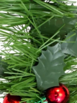 Cheap Christmas Warehouse Holly Leaf & Red Metallic Berry Clusters Pine Christmas Tinsel Garland - 5M