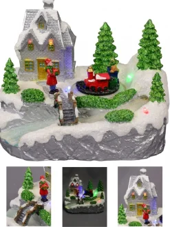 Flash Sale Christmas Warehouse Home By The River & Train Christmas Scene With Led & Fibre Lights - 15Cm
