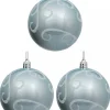 Sale Christmas Warehouse Ice Blue Metallic Christmas Baubles With White Glitter Swirl Patterns - 3 X 80Mm