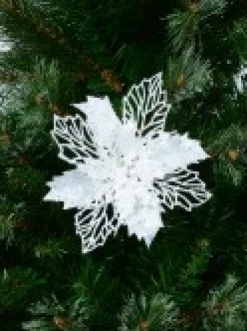 Hot Christmas Warehouse Iridescent Glitter Petal & Leaf Poinsettia Christmas Flower Pick - 18Cm