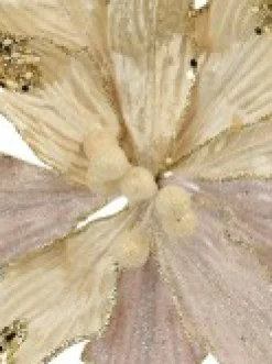 Shop Christmas Warehouse Ivory Velour Sequin & Dew Petals Decorative Christmas Flower Pick - 25Cm