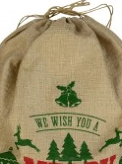Cheap Christmas Warehouse Jute We Wish You A Merry Christmas & Happy New Year Gift Santa Sack - 55Cm