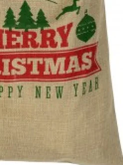 Cheap Christmas Warehouse Jute We Wish You A Merry Christmas & Happy New Year Gift Santa Sack - 55Cm