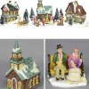 Sale Christmas Warehouse Large Christmas Village Scene With Church, Shops & Figurines - 17 Piece