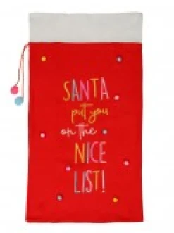 Fashion Christmas Warehouse Large Felt ' Santa Put You On The Nice List! ' & Pom-Poms Gift Santa Sack - 1M