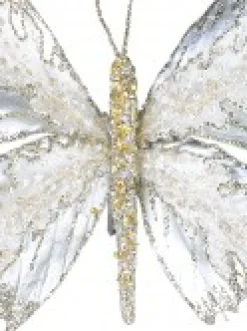 Fashion Christmas Warehouse Large Platinum Butterfly With Sheer Wings Decorative Christmas Pick - 32Cm