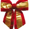Hot Christmas Warehouse Large Red Velvet Bow With Shiny Gold Stripe Display Decoration - 45Cm