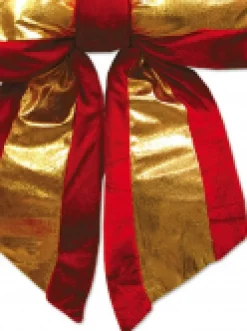 Hot Christmas Warehouse Large Red Velvet Bow With Shiny Gold Stripe Display Decoration - 45Cm