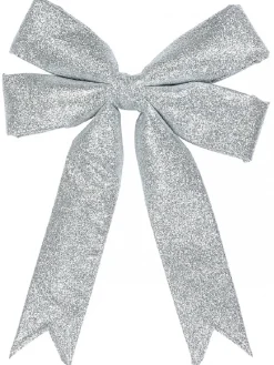 Best Sale Christmas Warehouse Large Silver Glittered Christmas Bow Display Decoration - 46Cm