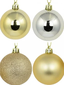 Sale Christmas Warehouse Light Gold Metallic & Gold Glitter, Matte & Metallic Baubles - 12 X 60Mm
