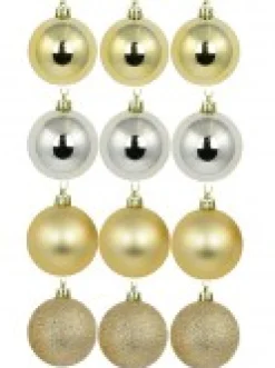 Sale Christmas Warehouse Light Gold Metallic & Gold Glitter, Matte & Metallic Baubles - 12 X 60Mm