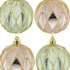 Store Christmas Warehouse Light Pink & Green Geometric Shiny & Glittered Christmas Baubles - 6 X 60Mm