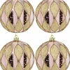 Clearance Christmas Warehouse Light Pink Christmas Baubles With Gold Geometric Textured Pattern - 6 X 60M