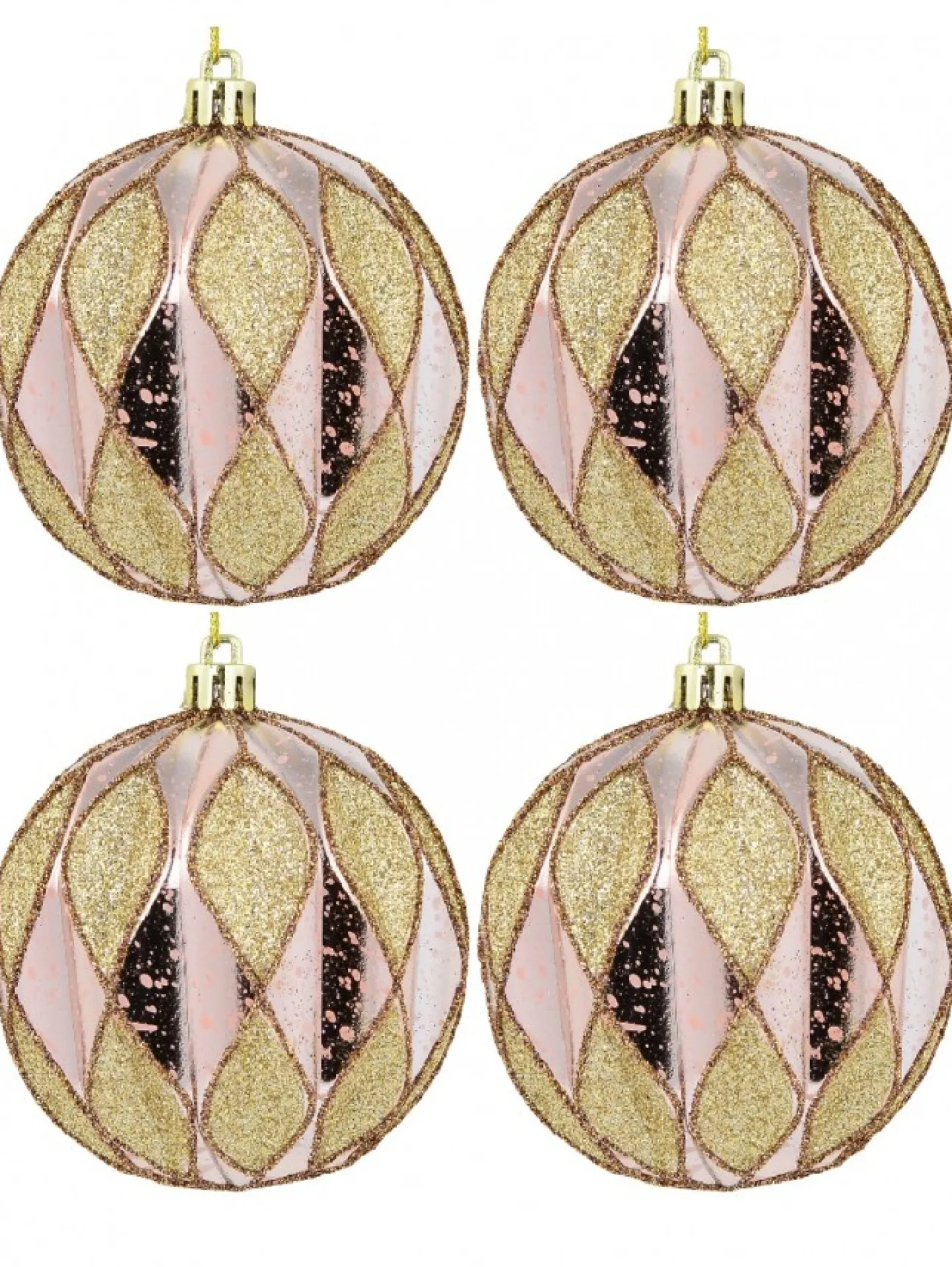 Clearance Christmas Warehouse Light Pink Christmas Baubles With Gold Geometric Textured Pattern - 6 X 60M