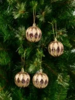 Clearance Christmas Warehouse Light Pink Christmas Baubles With Gold Geometric Textured Pattern - 6 X 60M