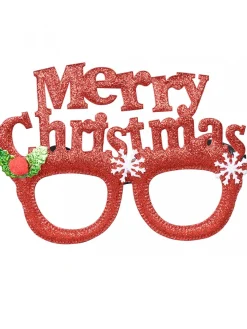 Cheap Christmas Warehouse Merry Christmas Fun Novelty Red Glitter Glasses - One Size Fits Most