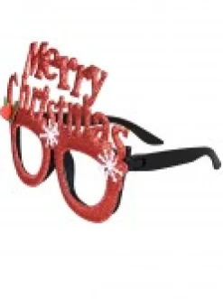Cheap Christmas Warehouse Merry Christmas Fun Novelty Red Glitter Glasses - One Size Fits Most