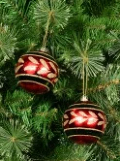 Flash Sale Christmas Warehouse Metallic Red Christmas Baubles With Gold Glitter & Green Patterns - 4 X 80Mm