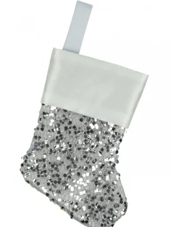 New Christmas Warehouse Mini Silver Sequin Christmas Stocking Hanging Decorations - 6 X 15Cm