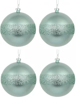 Shop Christmas Warehouse Mint Pearl Green Christmas Baubles With Laser Glitter Band - 4 X 80Mm