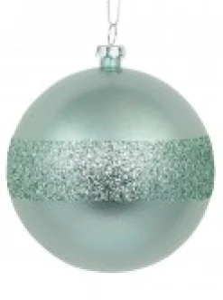Shop Christmas Warehouse Mint Pearl Green Christmas Baubles With Laser Glitter Band - 4 X 80Mm