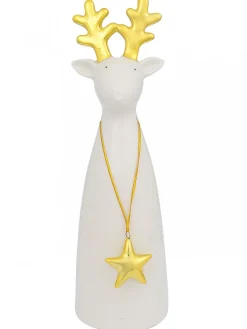 Store Christmas Warehouse Modern Chic Look Large Gloss Reindeer Ceramic Christmas Ornament - 25Cm
