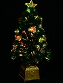 Best Christmas Warehouse Multi Colour Fibre Optic Christmas Tree With 12 Baubles & 60 Tips - 60Cm
