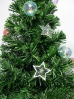 New Christmas Warehouse Multi Colour Fibre Optic Christmas Tree With Baubles, Stars & 150 Tips - 1.2M