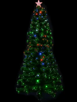 Hot Christmas Warehouse Multi Colour Led & Fibre Optic Christmas Tree With 200 Tips & Bulbs - 1.8M
