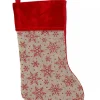 Outlet Christmas Warehouse Natural Burlap With Glittered Snowflakes Pattern Christmas Stocking - 42Cm